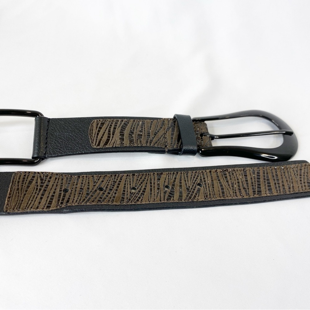 Chico's Women's Belt Medium Black Brown Leather Leopard Print Metal Accents - Picture 4 of 13